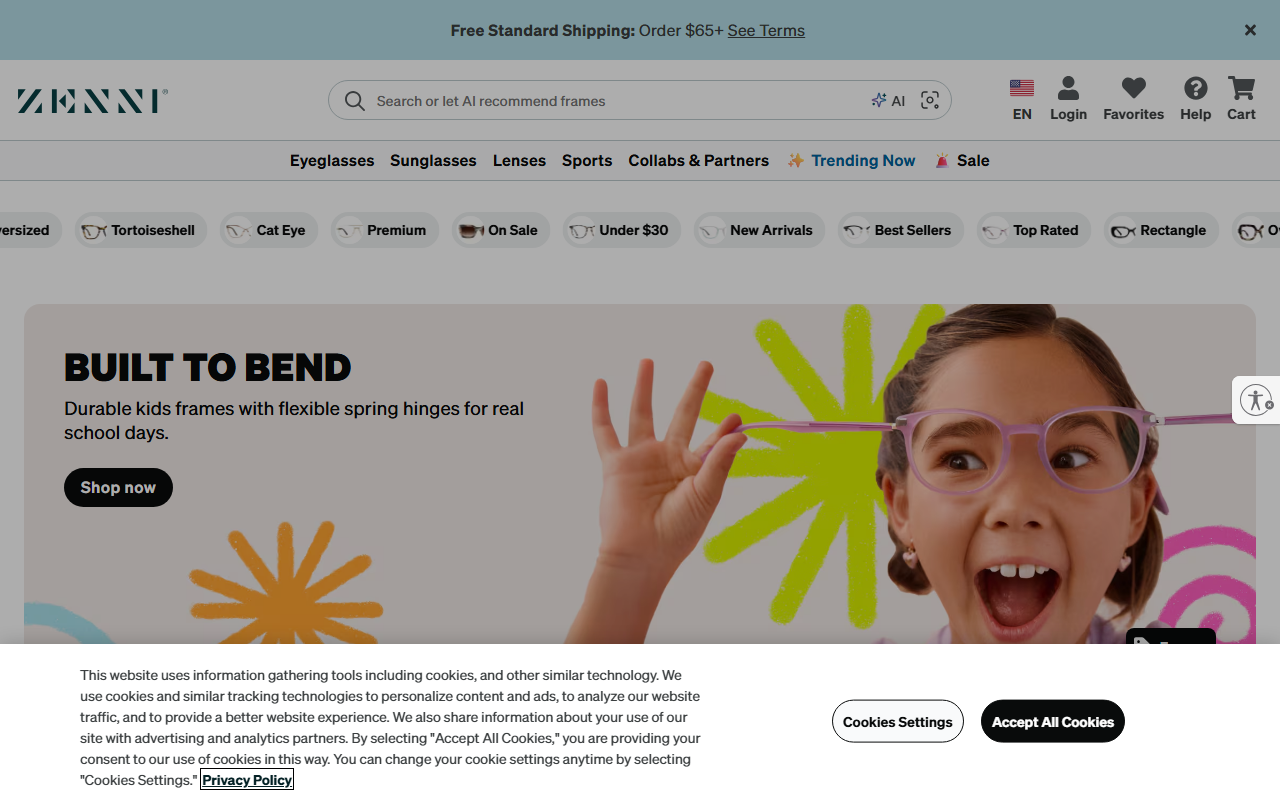 Zenni sponsor landing page advertised on Going West: True Crime