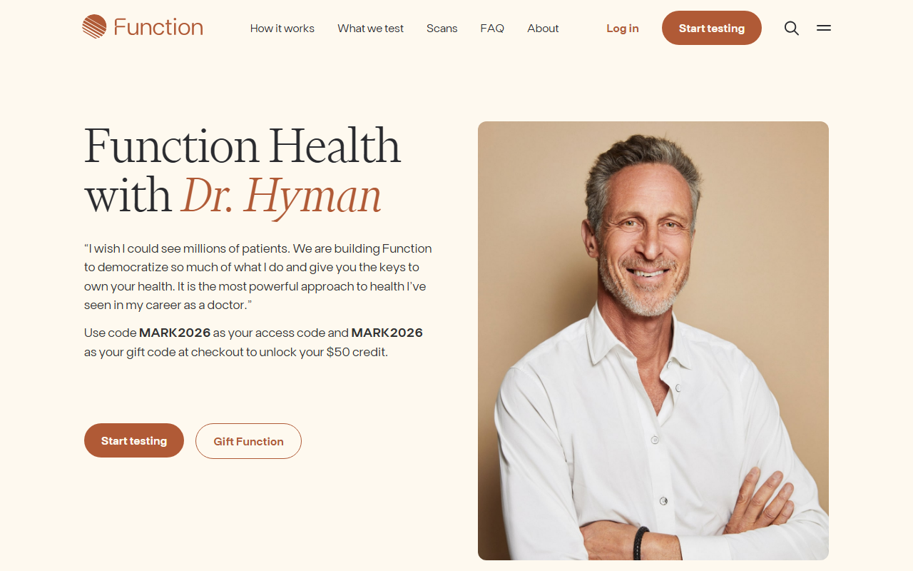 Function sponsor landing page advertised on The Doctor's Farmacy with Mark Hyman, M.D.