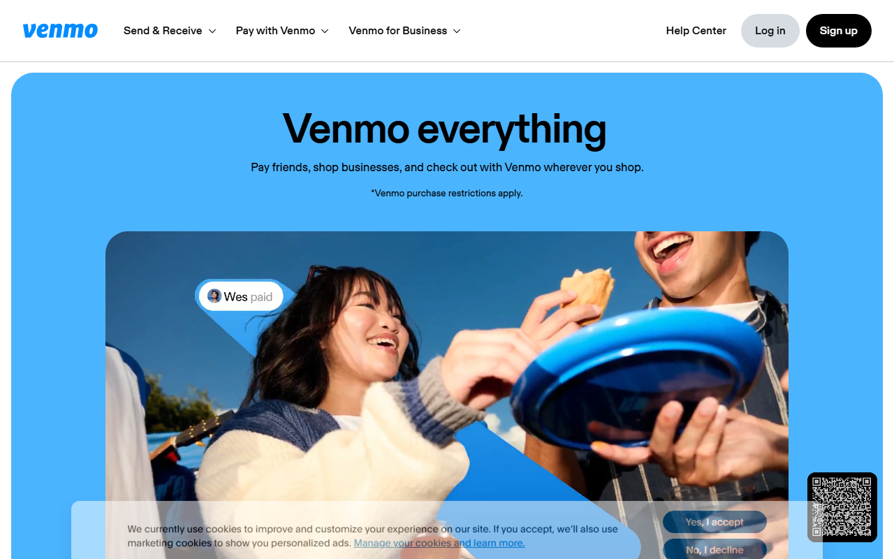 Venmo sponsor landing page advertised on Short History Of...