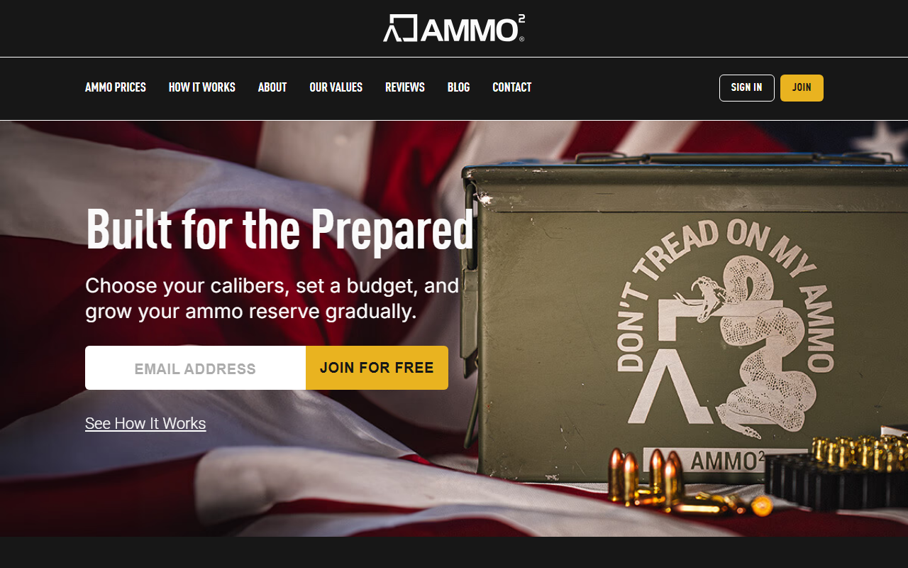 Ammo Squared sponsor landing page advertised on The Dan Bongino Show