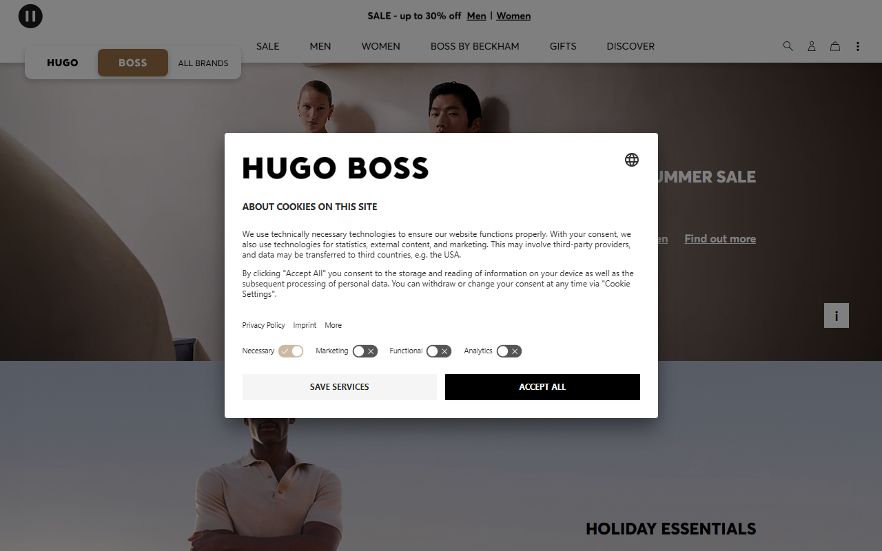 BOSS sponsor landing page advertised on Football Weekly