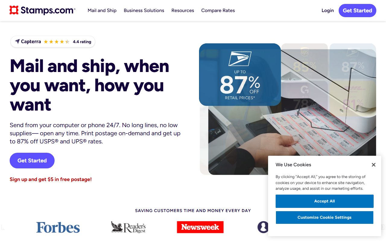 Stamps.com sponsor landing page advertised on Adam Carolla Show