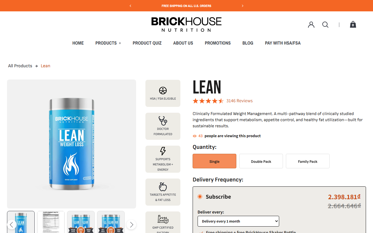 Brickhouse Nutrition sponsor landing page advertised on The President's Daily Brief