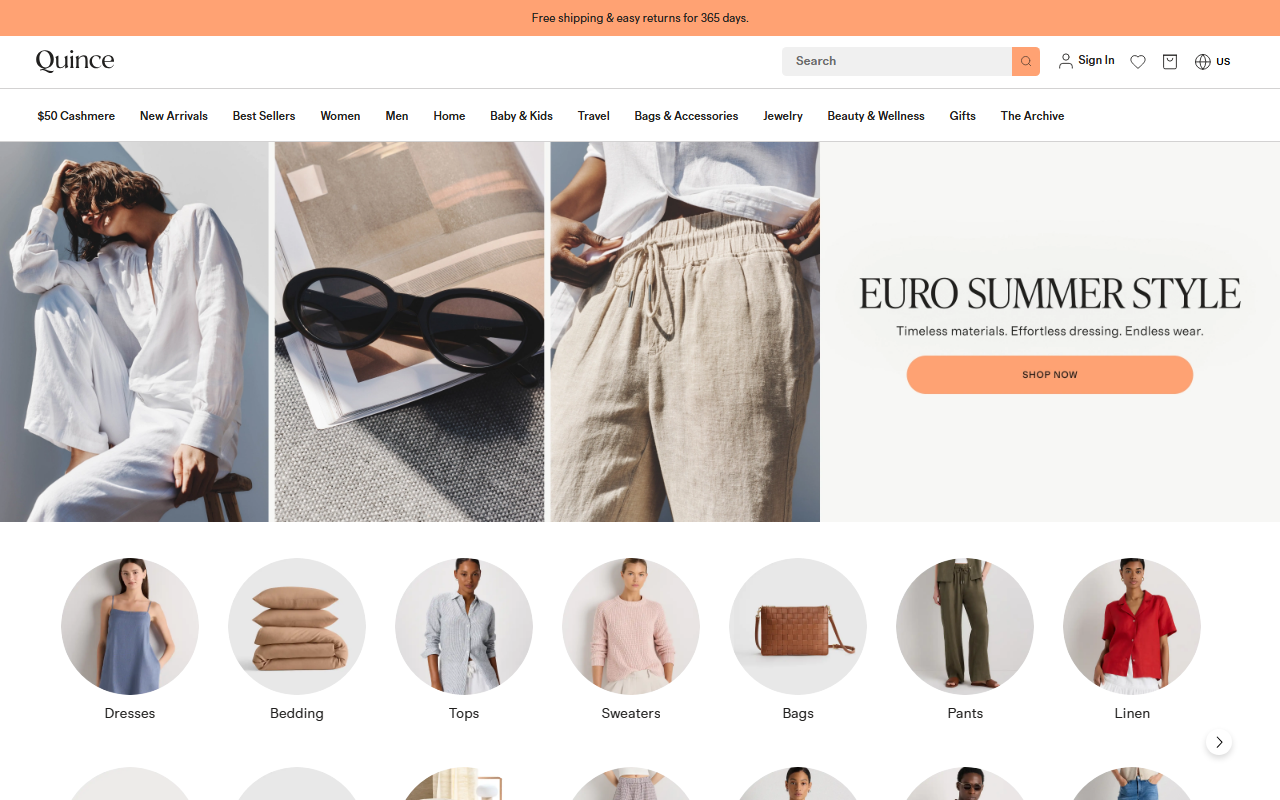 Quince sponsor landing page advertised on Start Here