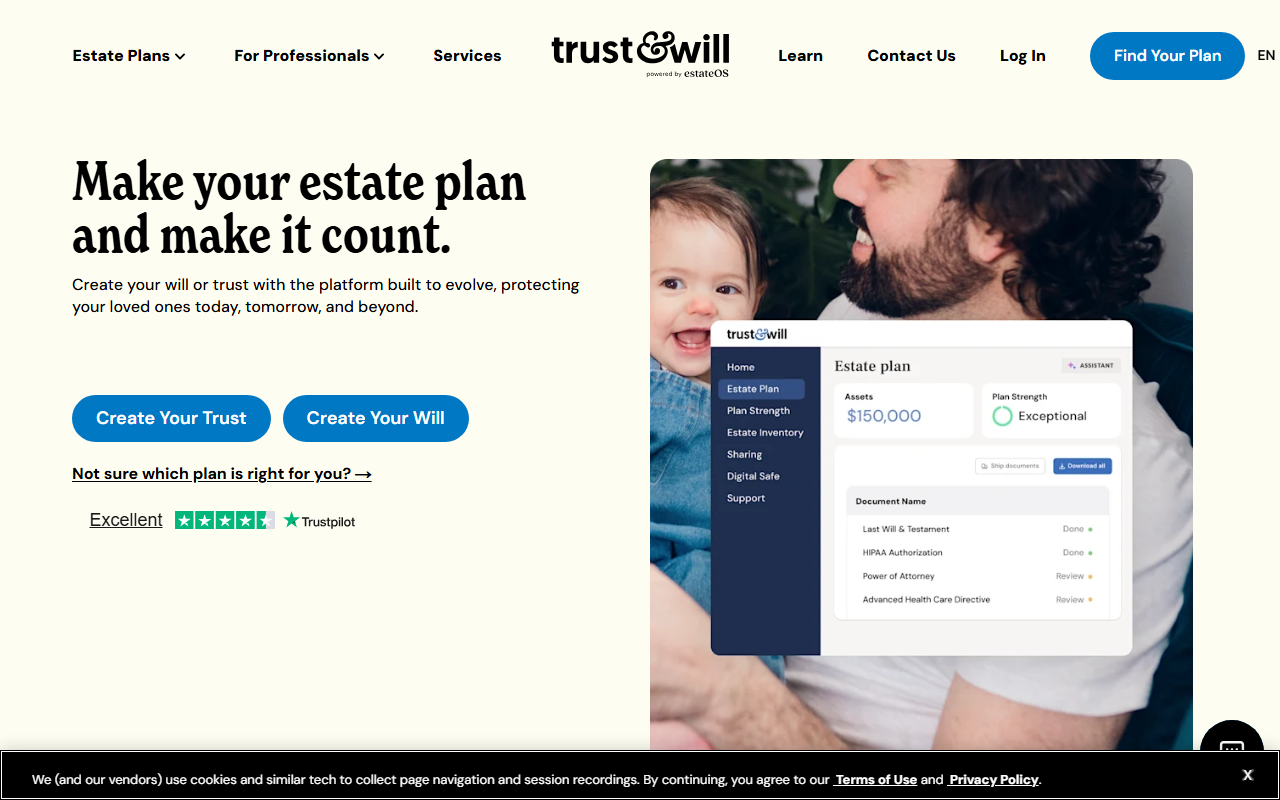 Trust & Will sponsor landing page advertised on Start Here