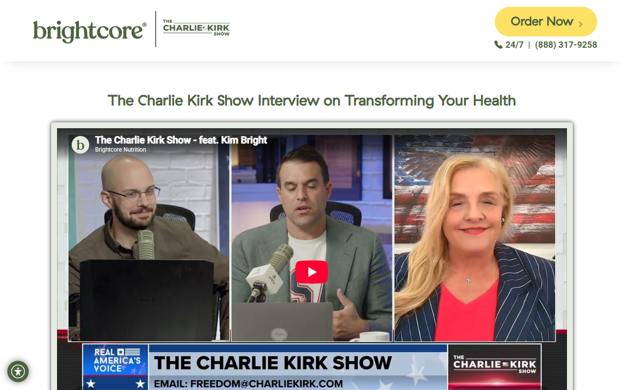 BrightCore sponsor landing page advertised on The Charlie Kirk Show