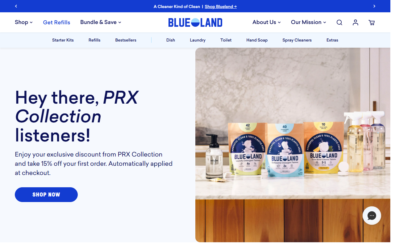Blueland sponsor landing page advertised on Staying Human with Dr. Vivek Murthy