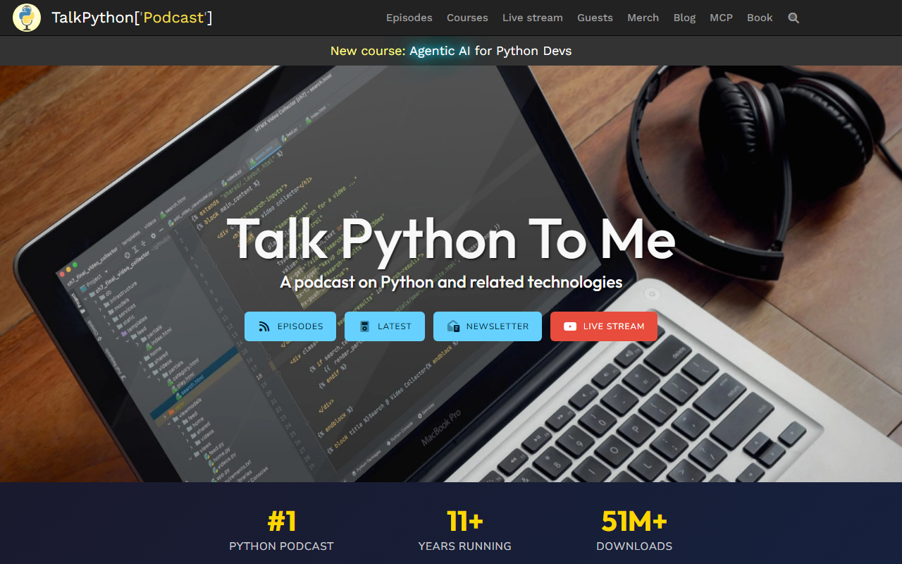 Talk Python Training sponsor landing page advertised on Talk Python To Me
