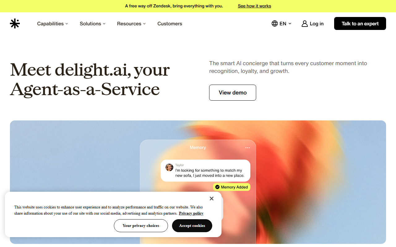 Delight.ai sponsor landing page advertised on Techmeme Ride Home
