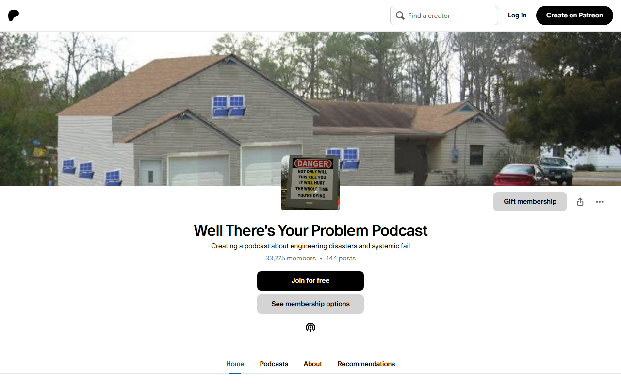 Patreon sponsor landing page advertised on Well There‘s Your Problem