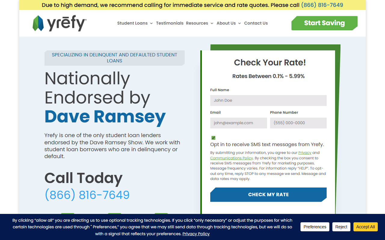 Why Refi sponsor landing page advertised on The Ramsey Show