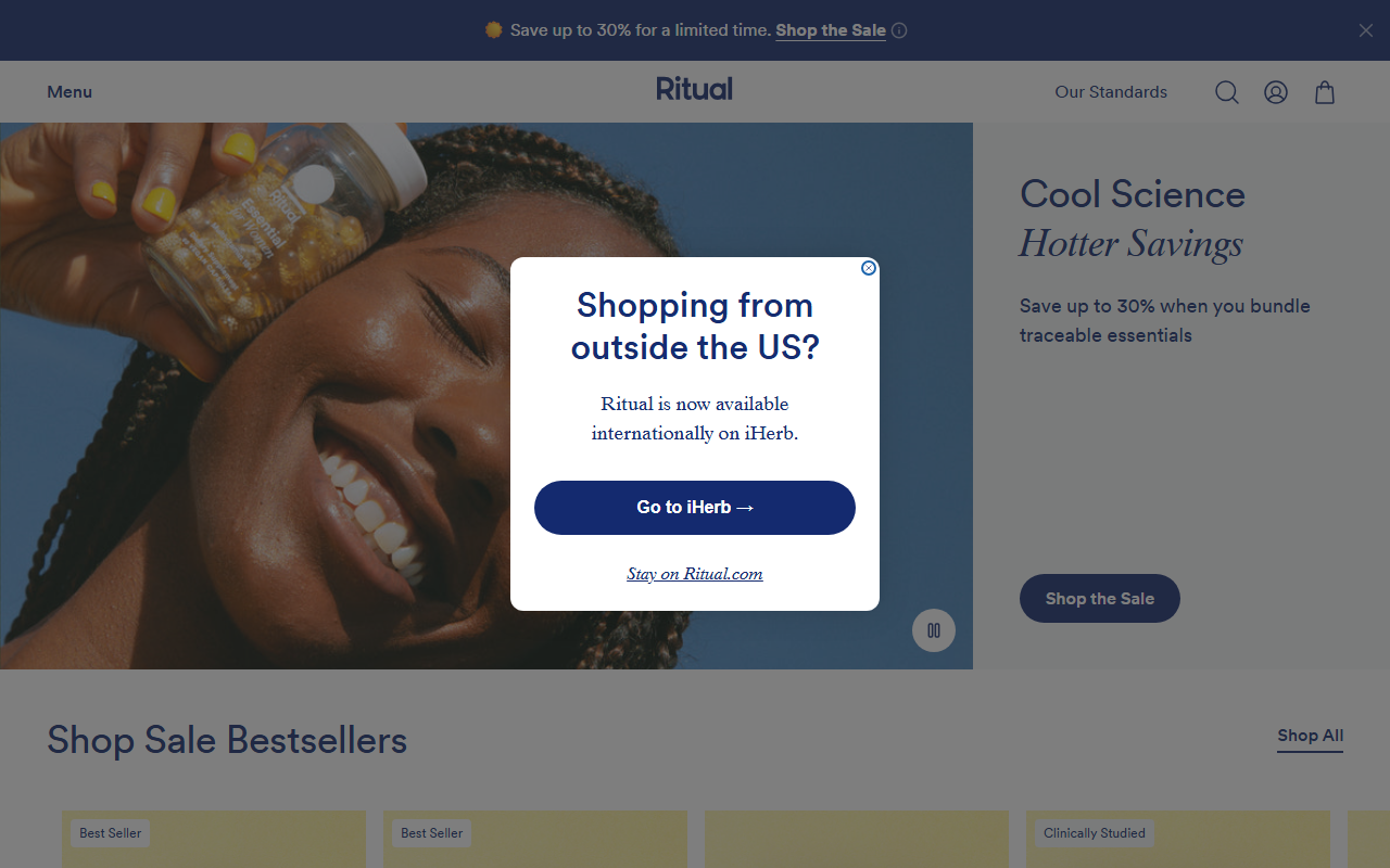 Ritual sponsor landing page advertised on Criminal