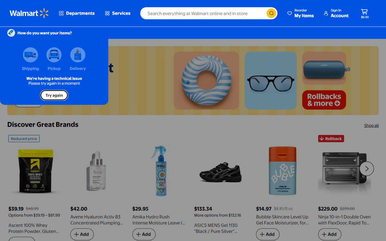 Walmart sponsor landing page advertised on What's Your Problem?