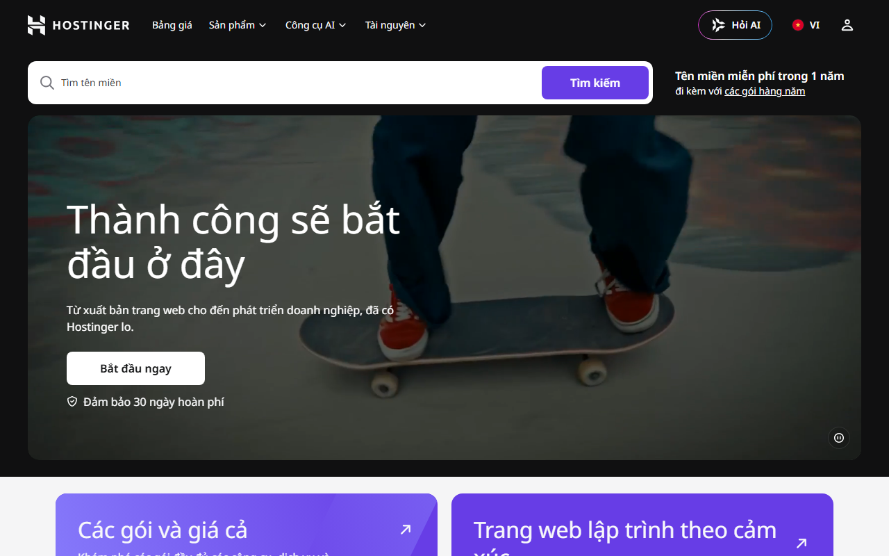 Hostinger sponsor landing page advertised on Quest for Success
