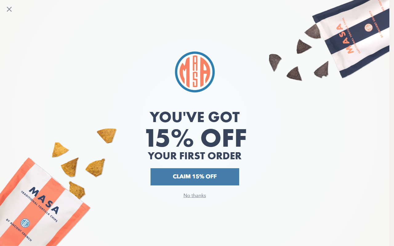 Masa Chips sponsor landing page advertised on The Spillover with Alex Clark