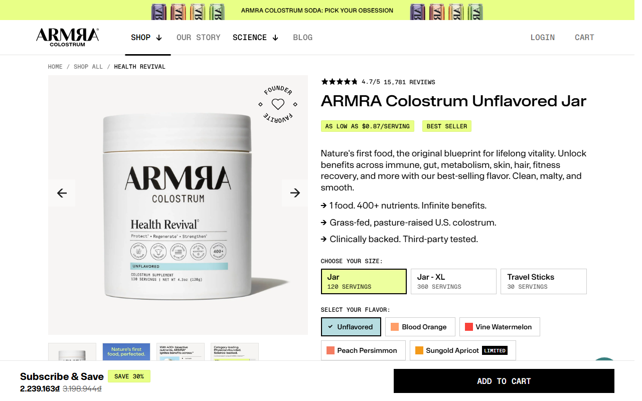 Armra sponsor landing page advertised on The Ben Shapiro Show