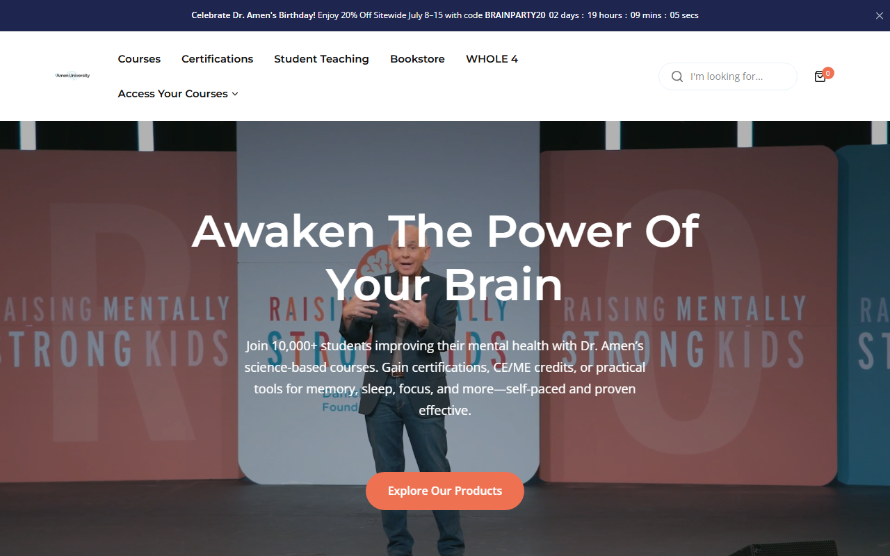 Amen University sponsor landing page advertised on The Brain Warrior's Way Podcast