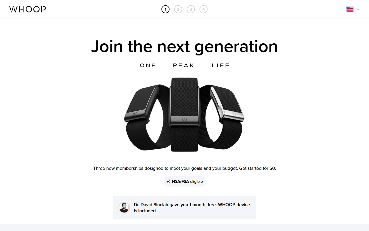 WHOOP sponsor landing page advertised on Lifespan with Dr. David Sinclair