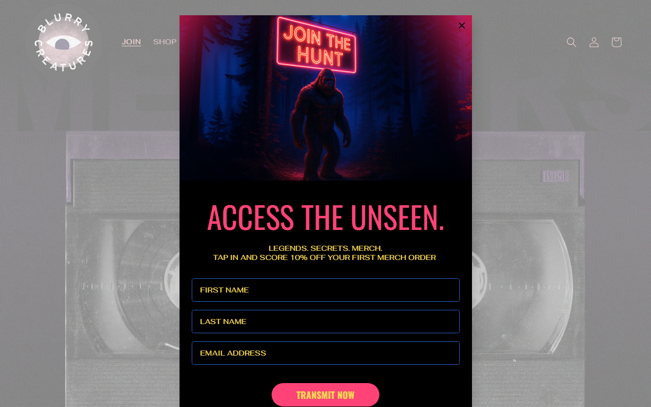 Blurry Creatures sponsor landing page advertised on Blurry Creatures