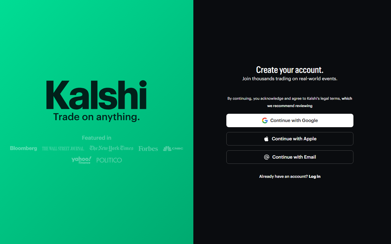 Kalshi sponsor landing page advertised on The Dan Bongino Show