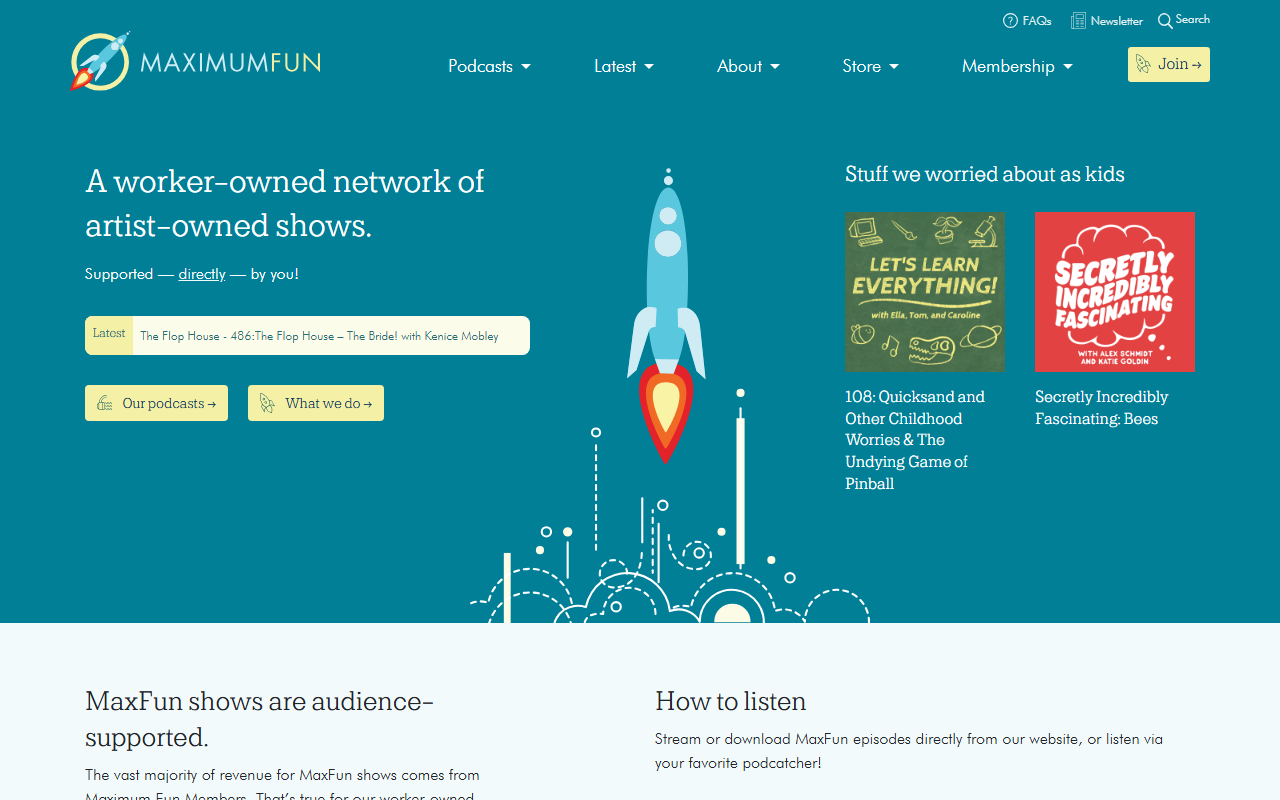 Maximum Fun sponsor landing page advertised on Just the Zoo of Us
