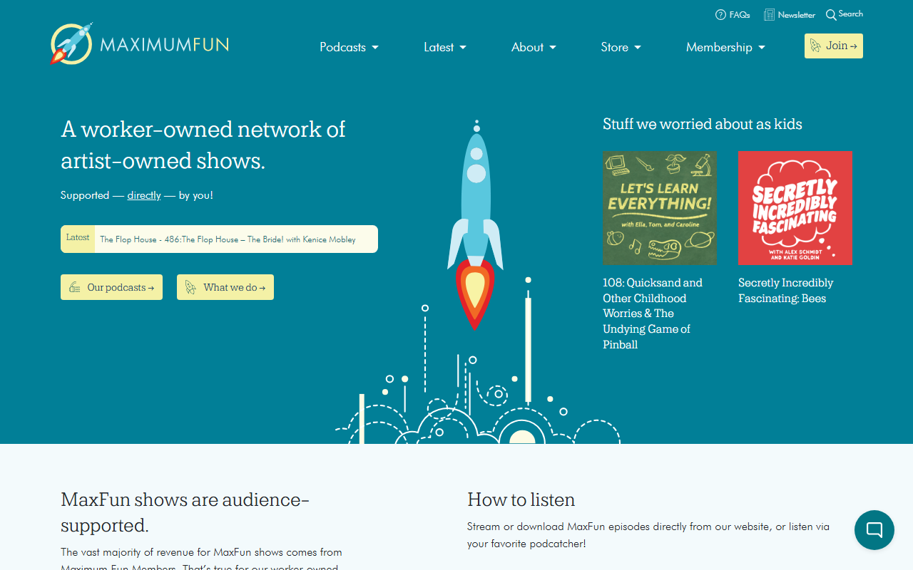 Maximum Fun sponsor landing page advertised on Just the Zoo of Us