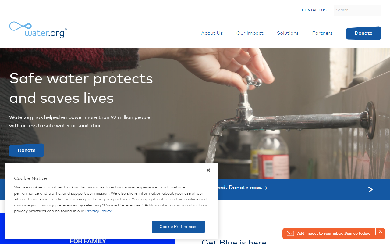 water.org sponsor landing page advertised on Good Hang with Amy Poehler