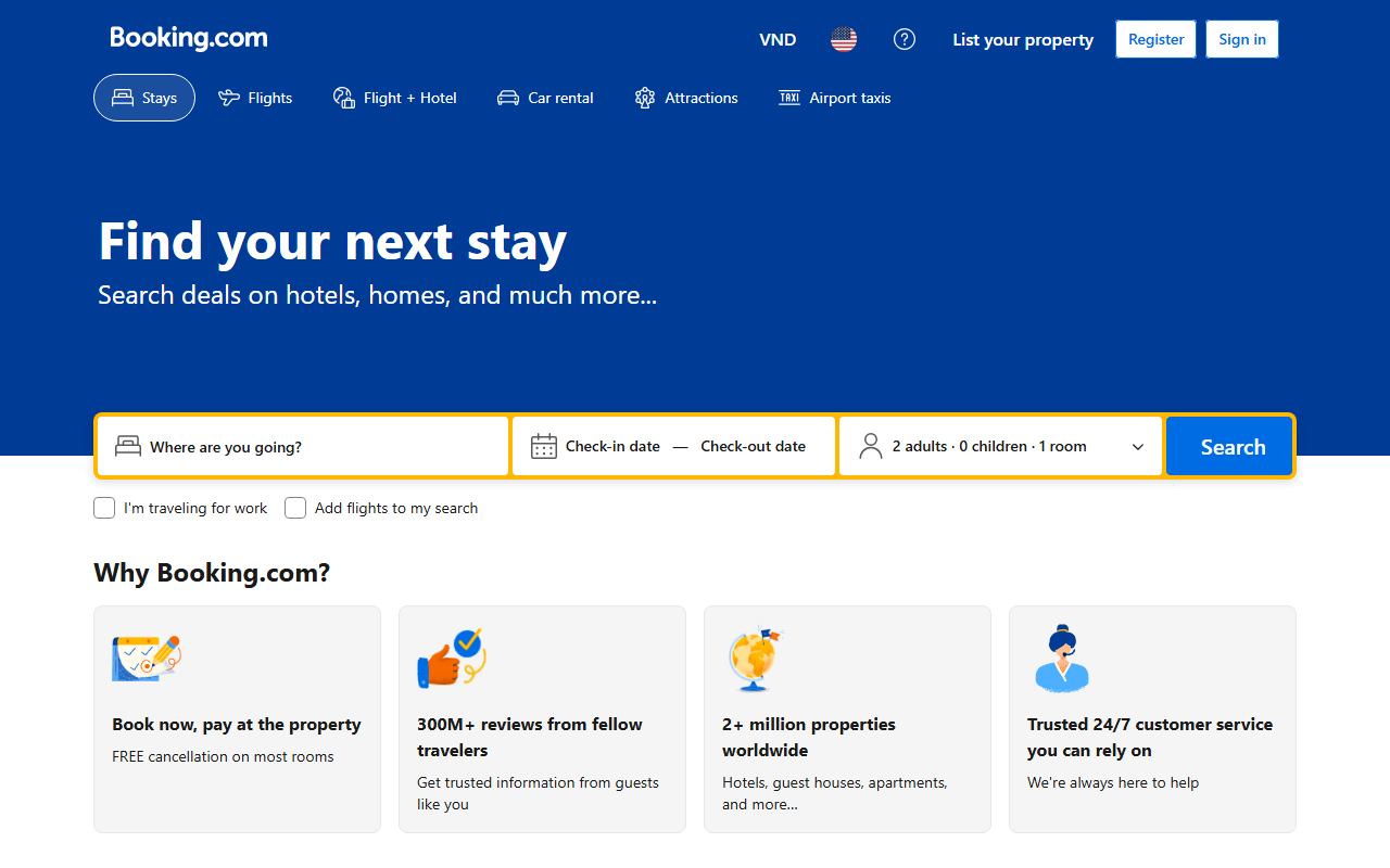 Booking.com sponsor landing page advertised on Doughboys