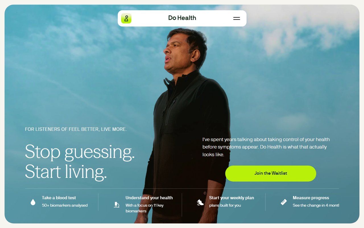 Do Health sponsor landing page advertised on Feel Better, Live More with Dr Rangan Chatterjee