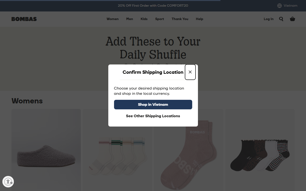 Bombas sponsor landing page advertised on Good Life Project
