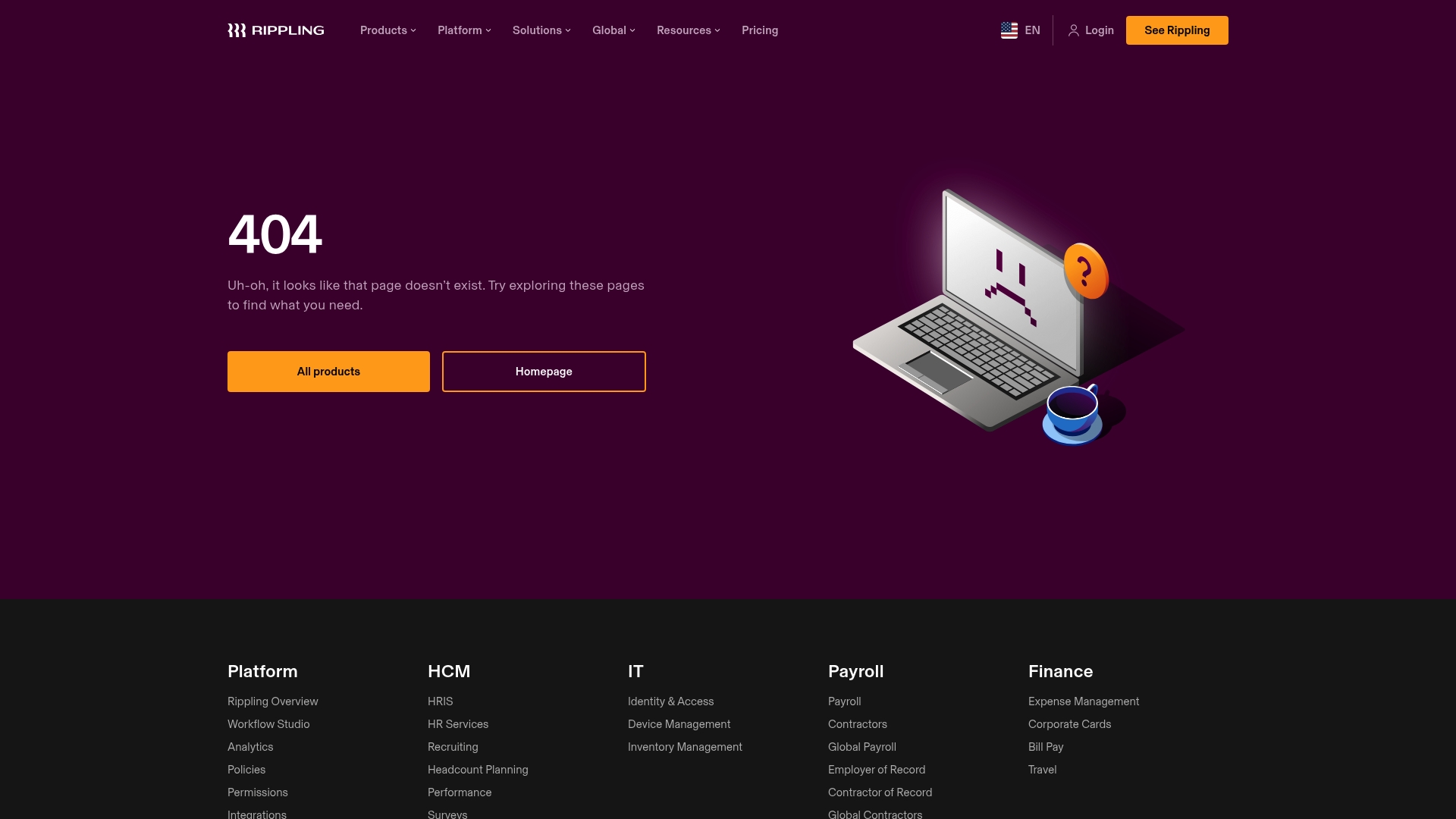 Rippling sponsor landing page advertised on The Room Podcast