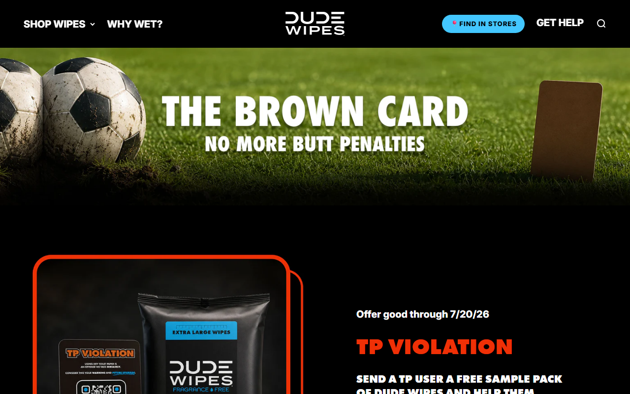 Dude Wipes sponsor landing page advertised on The Dan Patrick Show