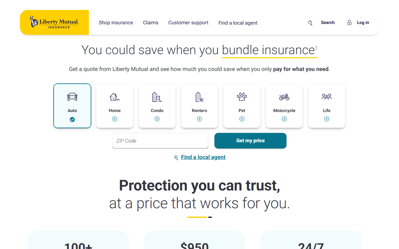 Liberty Mutual sponsor landing page advertised on The Dan Patrick Show