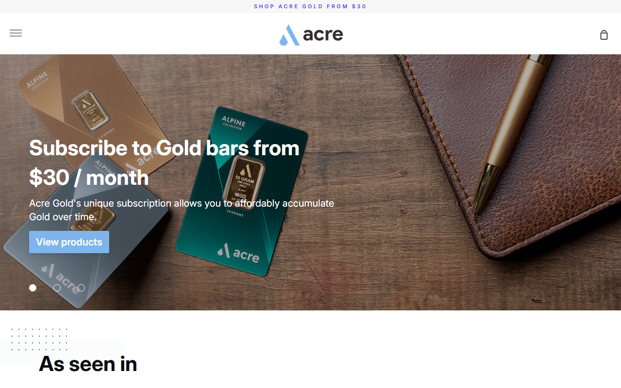 Acre Gold sponsor landing page advertised on The President's Daily Brief