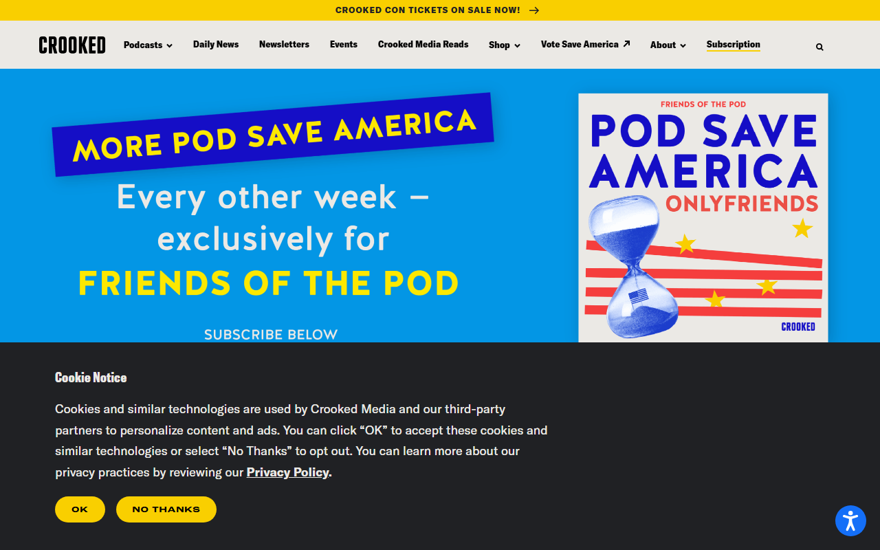 Crooked Media sponsor landing page advertised on Lovett or Leave It