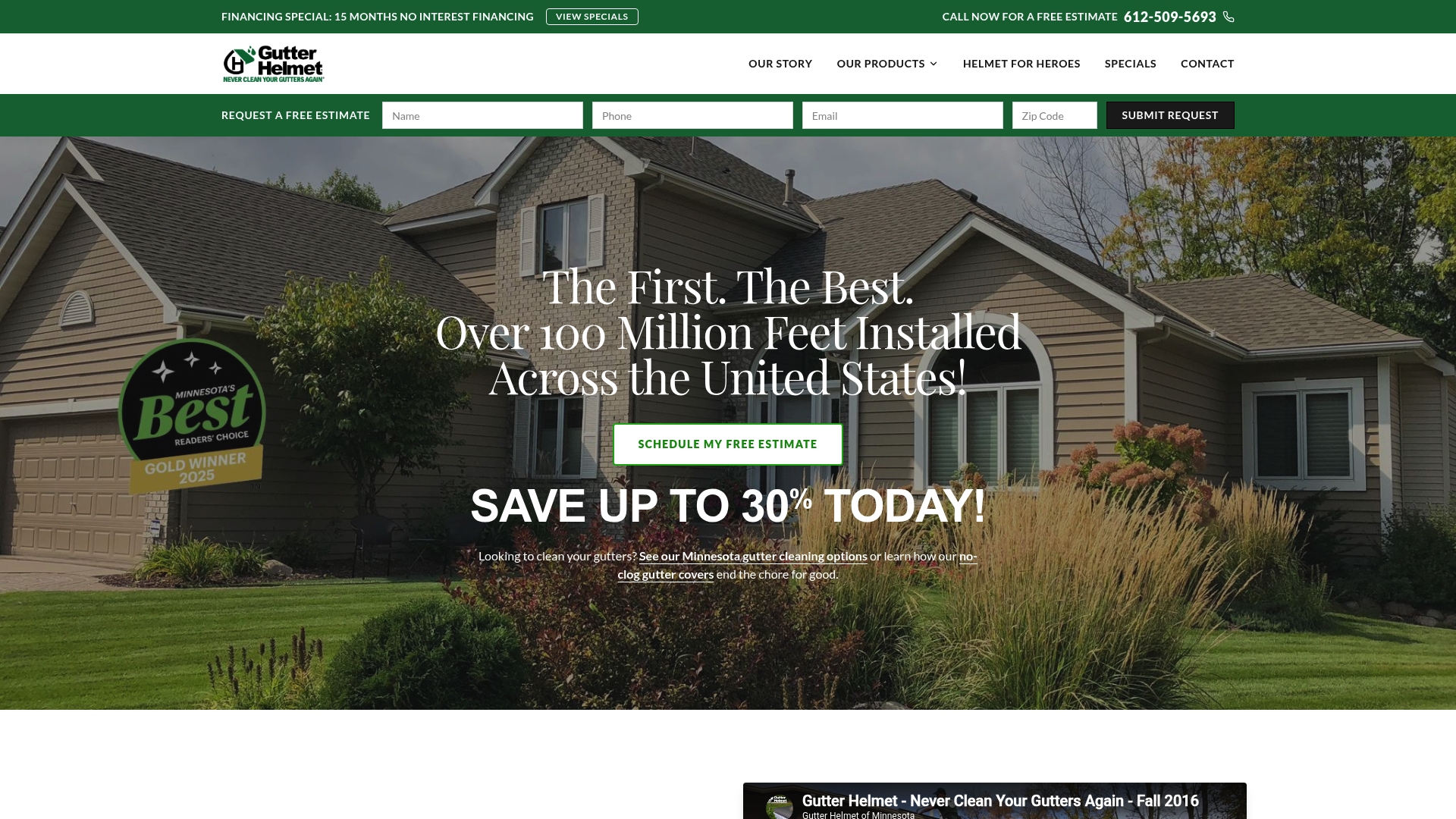 Gutter Helmet sponsor landing page advertised on The Power Trip