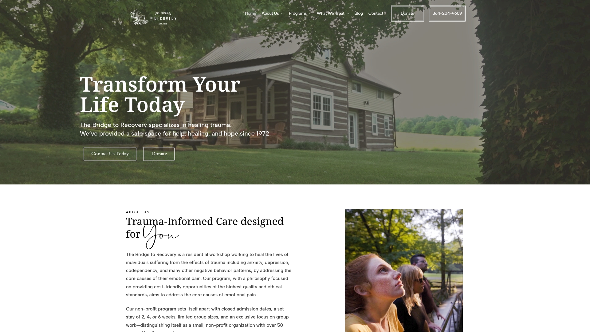 The Bridge to Recovery sponsor landing page advertised on 2 Addicts & A Moron