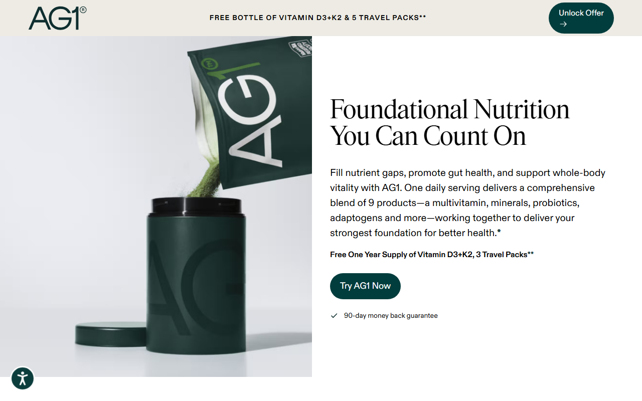 AG1 sponsor landing page advertised on Tetragrammaton with Rick Rubin