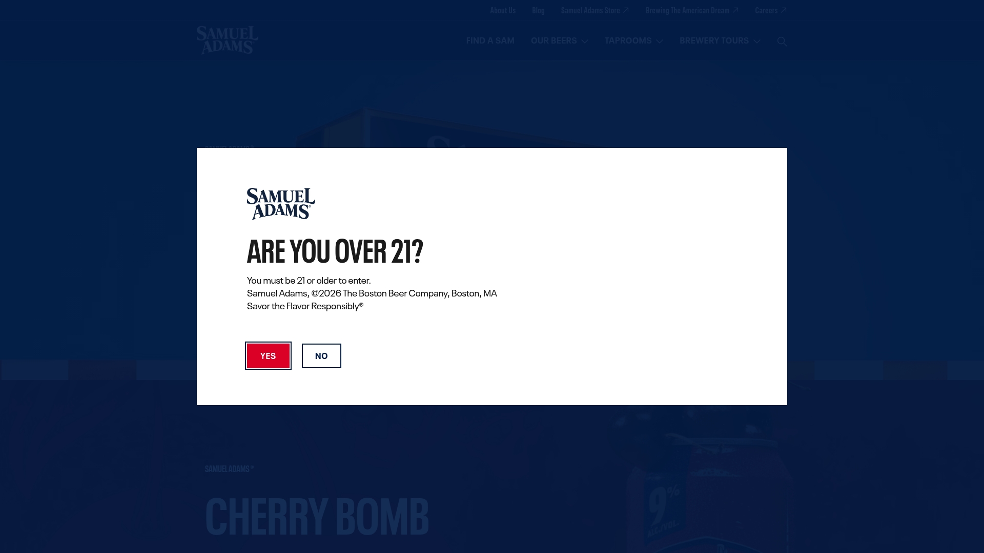 Samuel Adams sponsor landing page advertised on Talkin' Baseball (MLB Podcast)