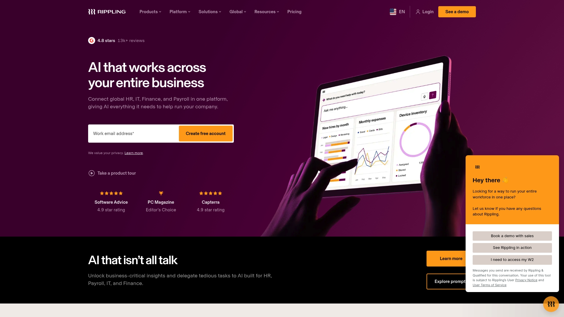 Rippling sponsor landing page advertised on The Room Podcast