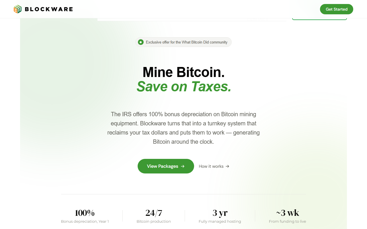 Blockware sponsor landing page advertised on What Bitcoin Did