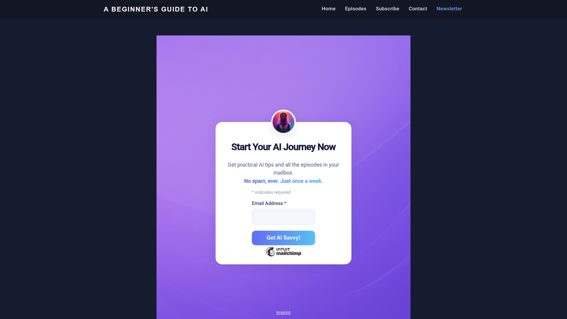 A Beginner's Guide to AI sponsor landing page advertised on A Beginner's Guide to AI