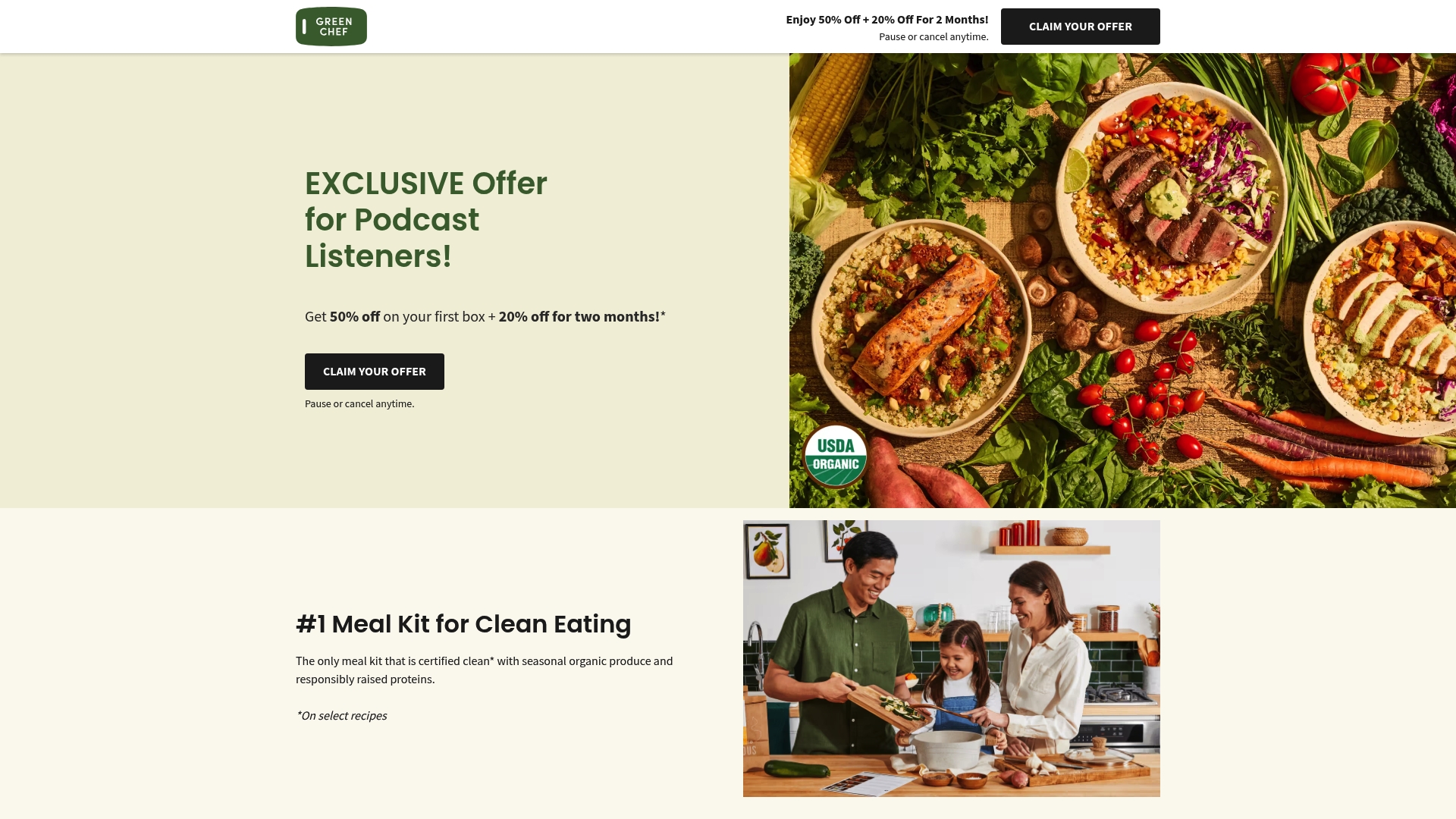 Green Chef sponsor landing page advertised on All the Hacks with Chris Hutchins