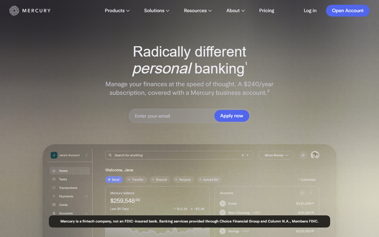 Mercury sponsor landing page advertised on All the Hacks with Chris Hutchins