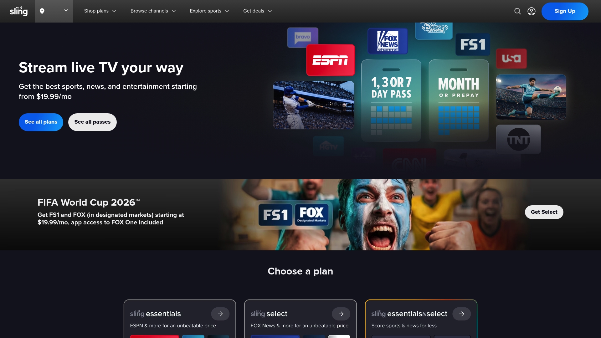 Sling TV sponsor landing page advertised on History That Doesn't Suck