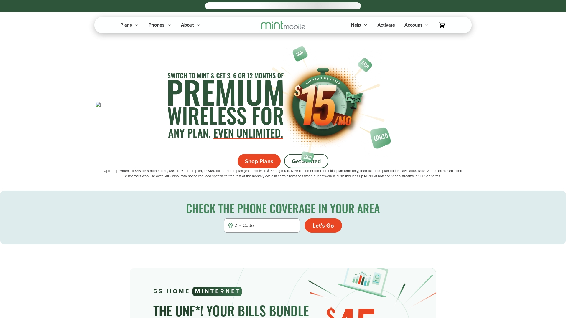 Mint Mobile sponsor landing page advertised on Today, Explained