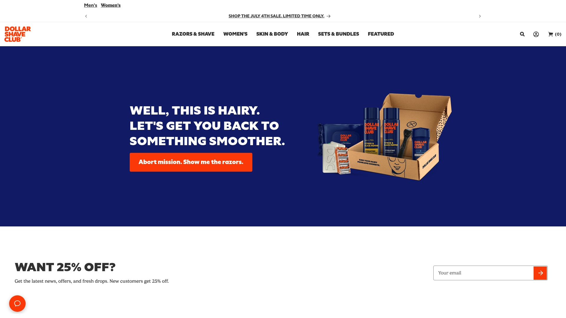 Dollar Shave Club sponsor landing page advertised on Adam Carolla Show