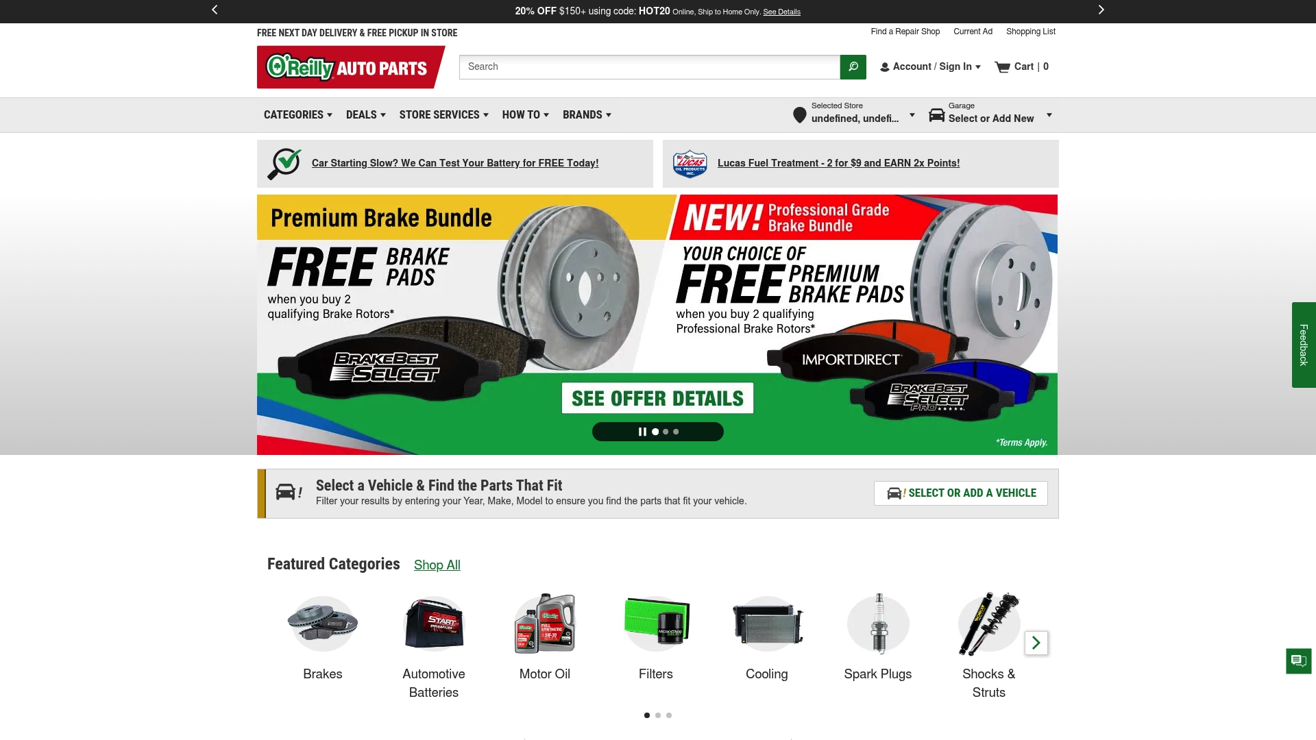 O'Reilly Auto Parts sponsor landing page advertised on Adam Carolla Show