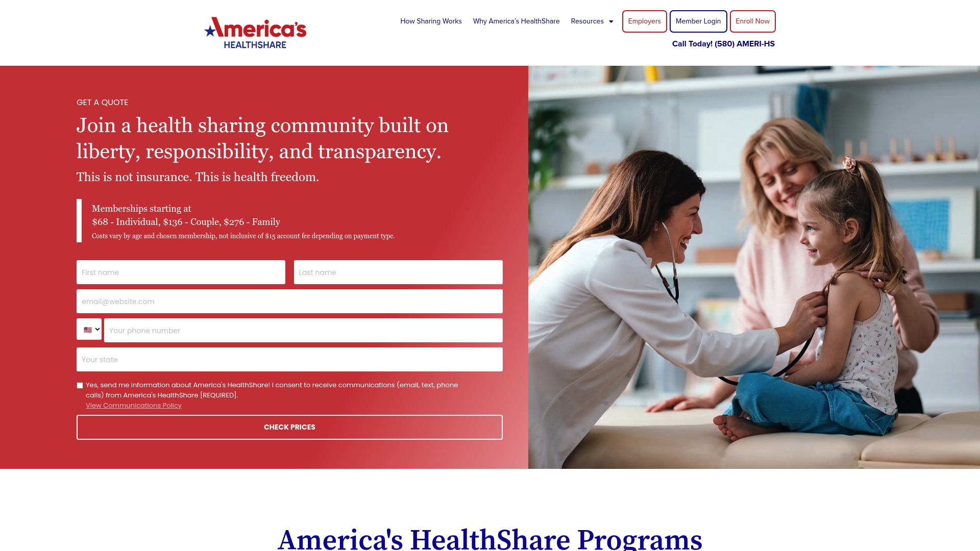 America's HealthShare sponsor landing page advertised on Bannon`s War Room
