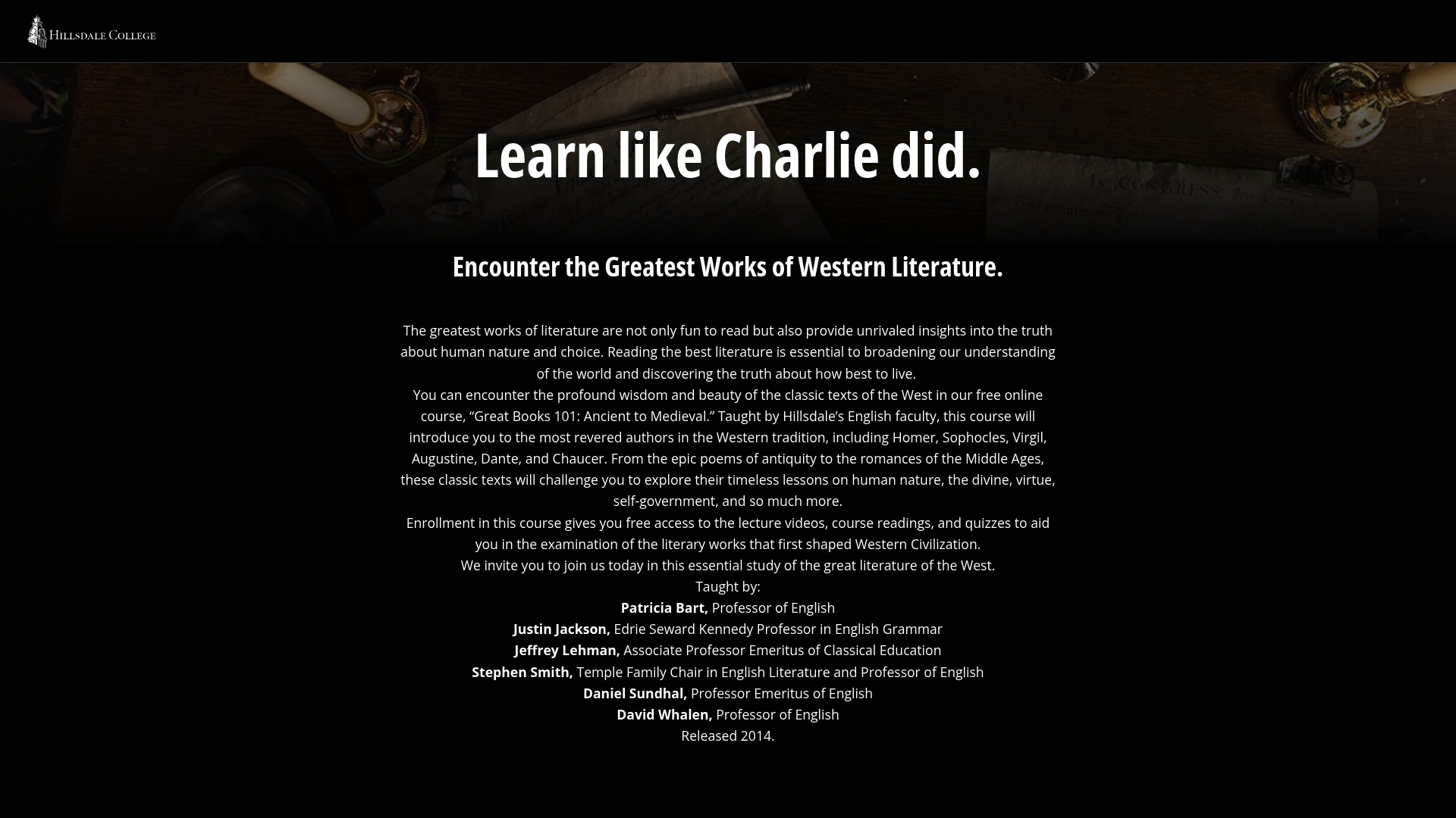 Hillsdale College sponsor landing page advertised on The Charlie Kirk Show